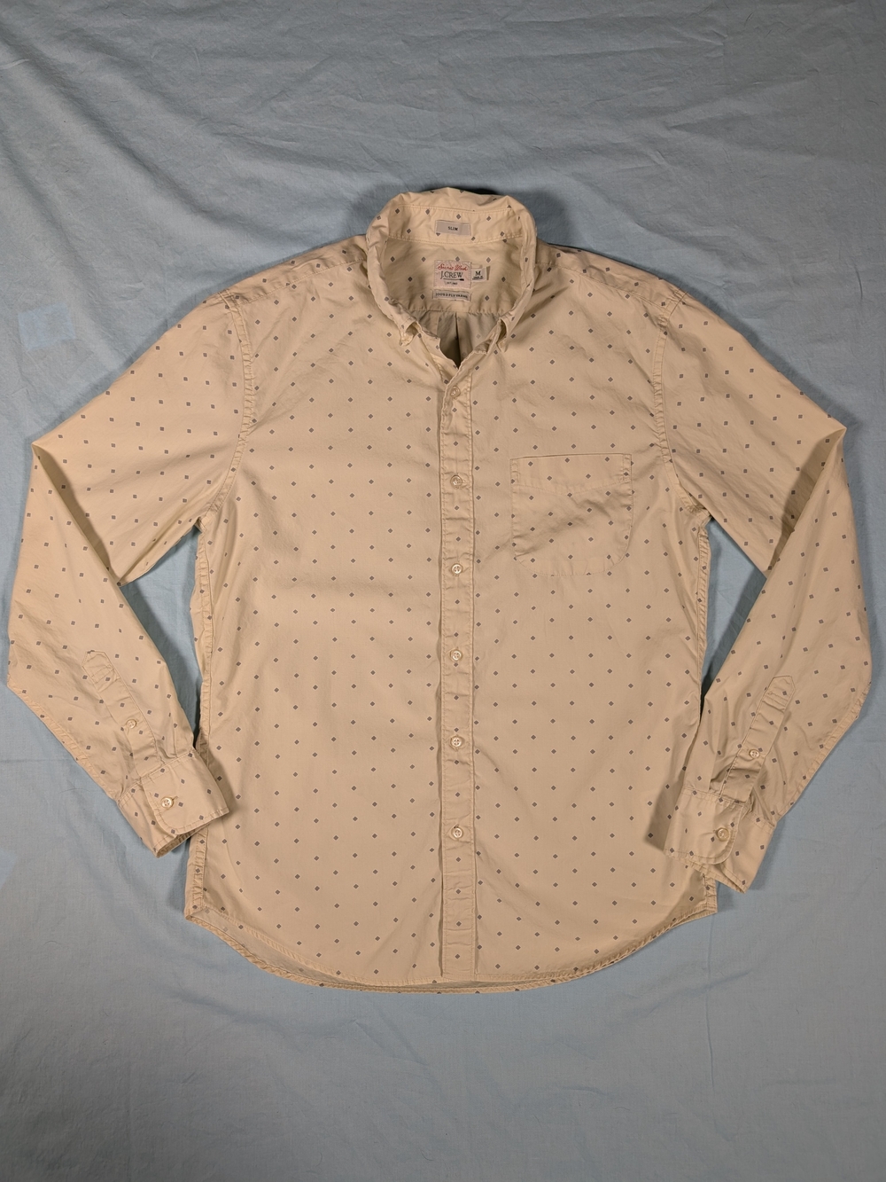 J. Crew Men’s Long-Sleeve Button-Down Shirt in Cream with Micro Dot
